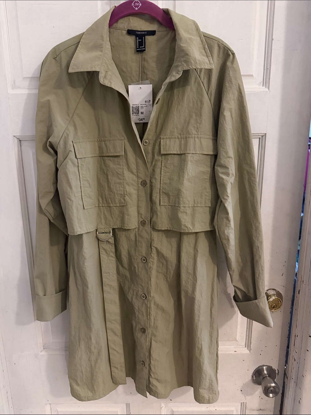 NWT Forever 21 Light Olive Utility Shirt Dress Jacket - Medium